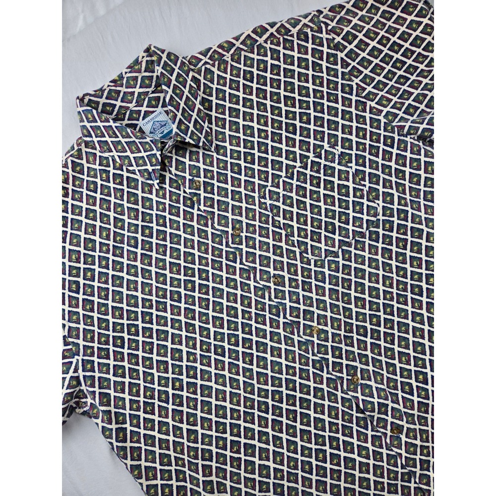 VTG‎ Cambridge Classics Mens Diamond Print Button Down Shirt Size L 100% Cotton